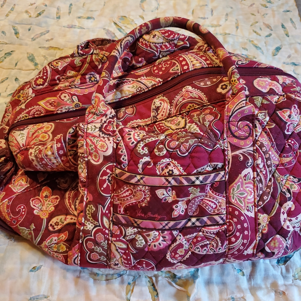 Vera Bradley Women's Paisley Travel Bag - Burgundy and Pink - Picture 2 of 7